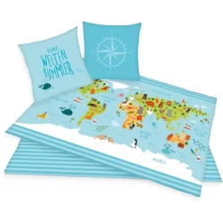 HERDING Bettwäsche Weltkarte 135x200cm