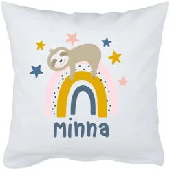 Schnullireich Babykissen Mit Namen Rainbow Faultier Weiß